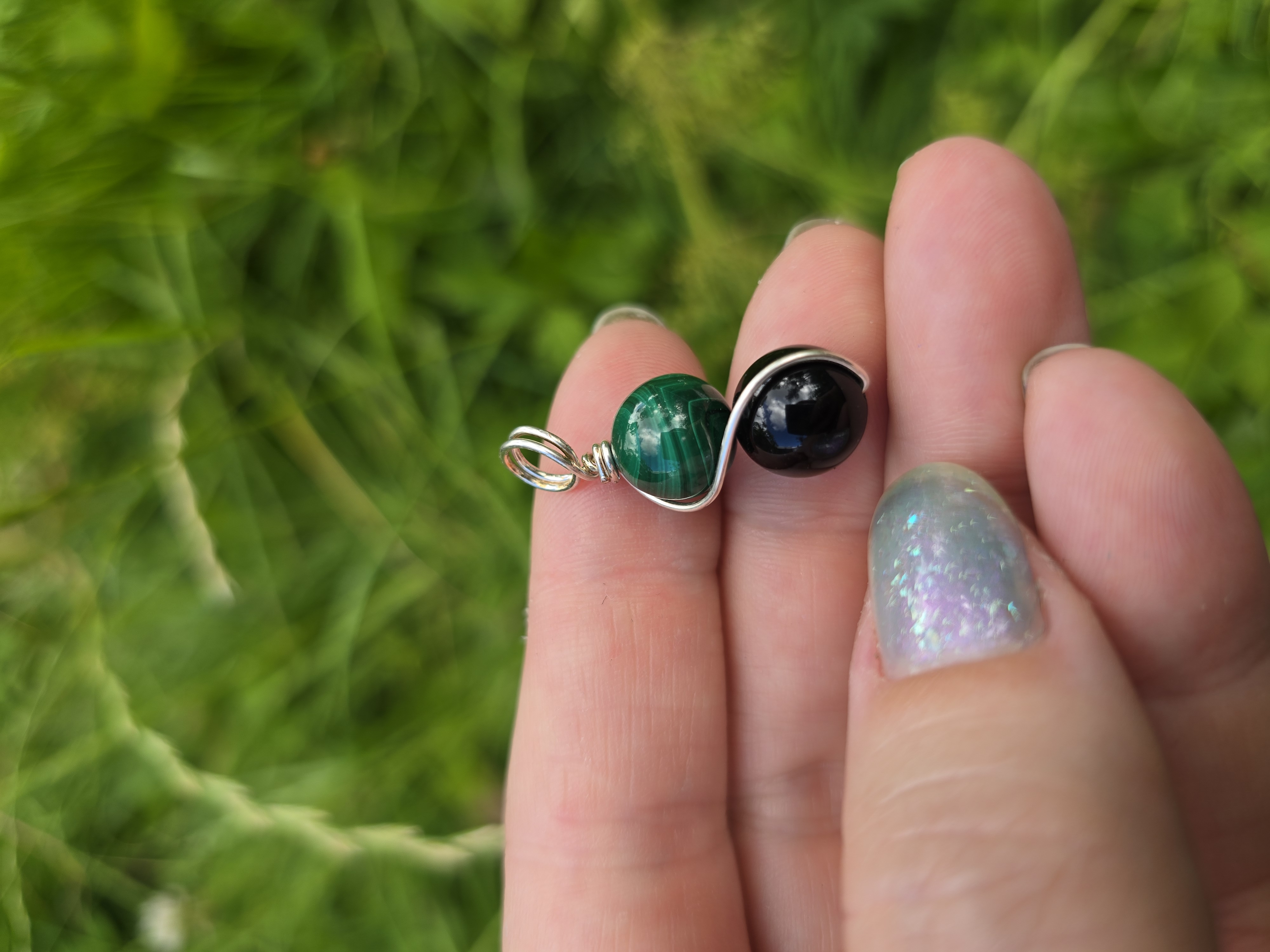 Malachiet en Obsidiaan duo hanger