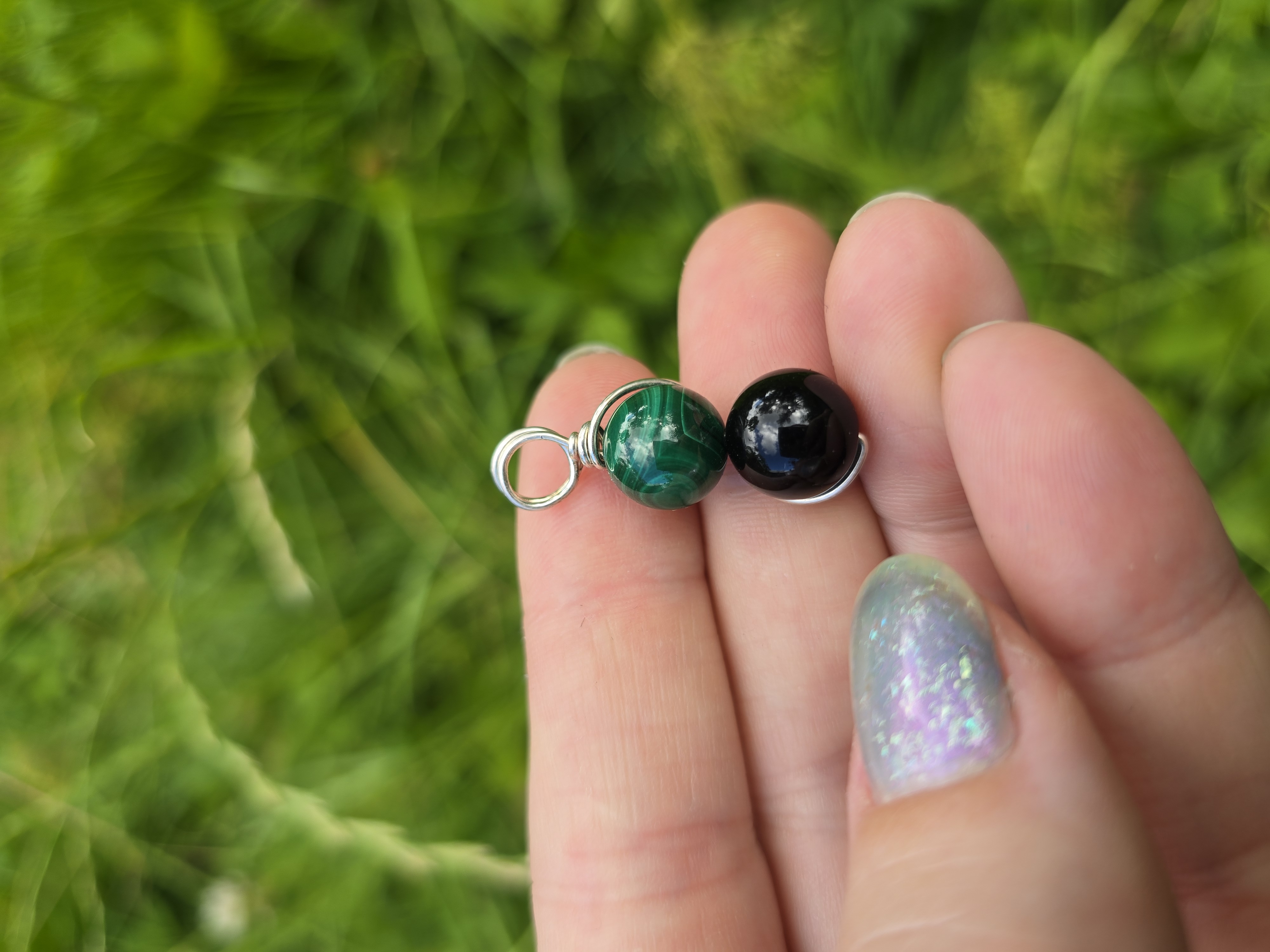 Malachiet en Obsidiaan duo hanger