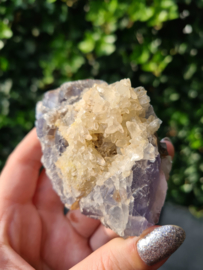 Fluorite with dog tooth calcite (blue)