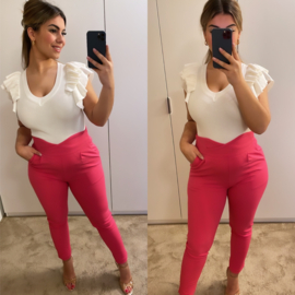 High waist stretch pantalon fuchsia