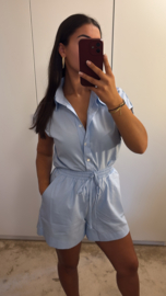 Short set blouse blauw