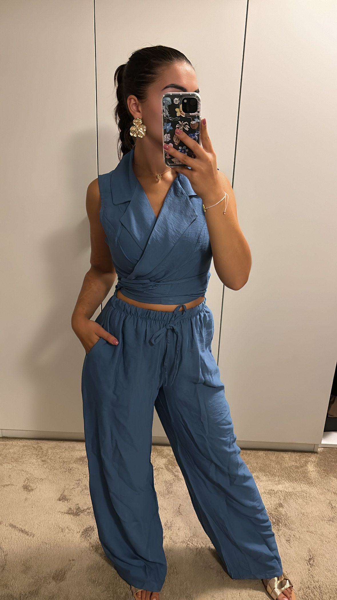 Linnen 2-piece set denim blauw