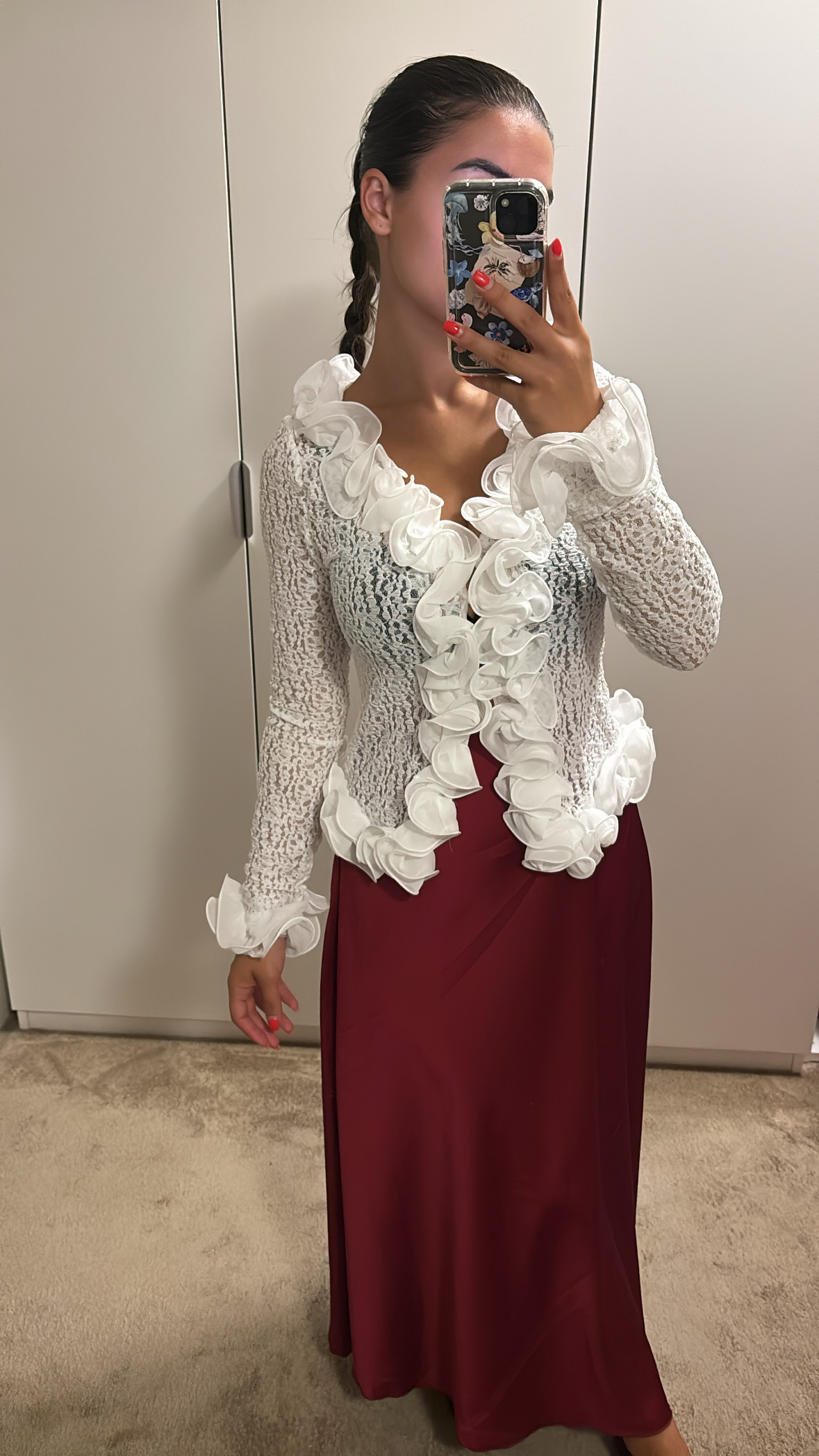 Satijnen maxi rok basic bordeaux