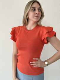 Top met ruches in mouw oranje