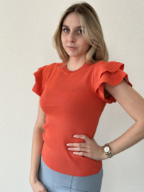 Top met ruches in mouw oranje