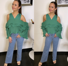 Ruched off-shoulder blouse groen
