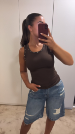 Tank top met studs bruin