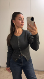 Cardigan donkergrijs met drukknopen