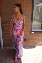 Zigzag maxi jurk lila roze