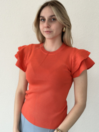 Top met ruches in mouw oranje