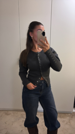 Cardigan donkergrijs met drukknopen