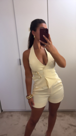 Short met goude knoop butter yellow