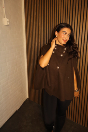 Poncho met goude knopen bruin
