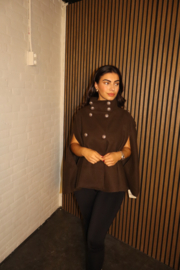 Poncho met goude knopen bruin