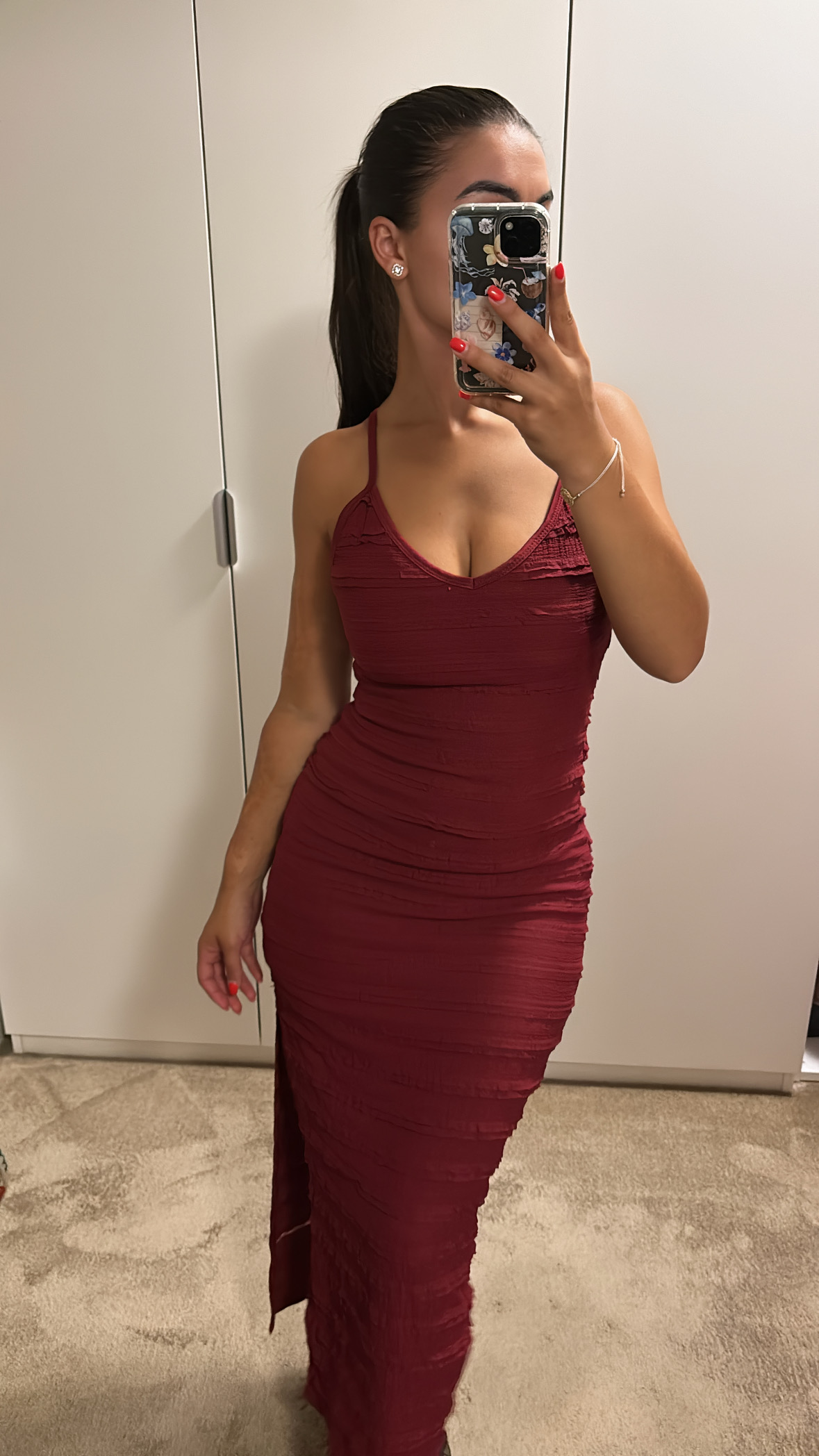 Bordeaux jurk met split
