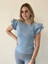 Top met ruches in mouw blauw