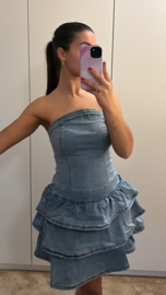 Denim jurk met ruches