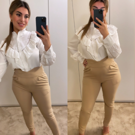 High waist stretch pantalon beige