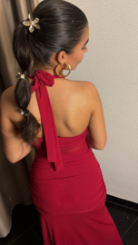 Maxi dress met mesh rood