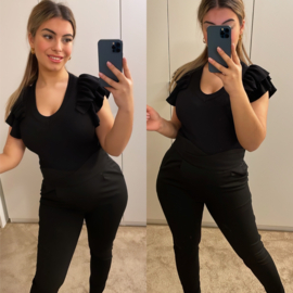 High waist stretch pantalon zwart