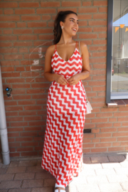 Crochet maxi jurk rood wit
