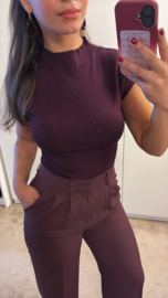 Top met stras aubergine