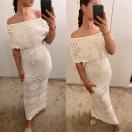 Gehaakte off shoulder jurk creme