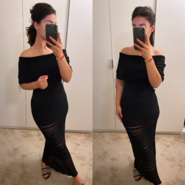 Gehaakte off shoulder jurk zwart