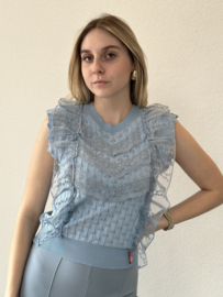 Top met kant details blauw