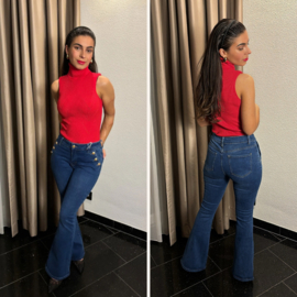 Flaire jeans donker gewassen met goude knopen