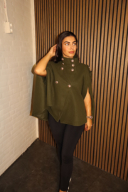 Poncho met goude knopen legergroen