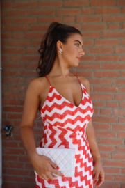 Crochet maxi jurk rood wit