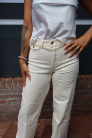 Wide leg jeans beige met riempje