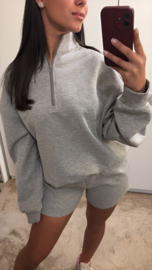Zip up sweater short set grijs