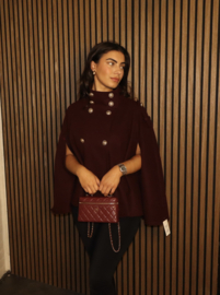 Poncho met goude knopen bordeaux