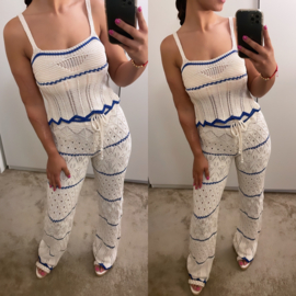Gehaakte flaire set blauw gestreept