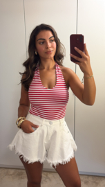 Halter body gestreept rood/wit