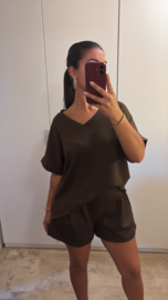 V hals comfy set bruin