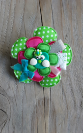 Broche " vogel " groen/ roze