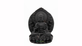 Boeddha Zwart Zittend op Lotustroon voor Wand