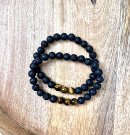 Tijgeroog & lavasteen kogelarmband heren 8 mm