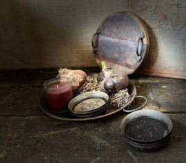 metalen dienblad met handvat, schaal