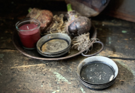metalen dienblad met handvat, schaal