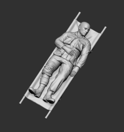 F-alk49 wounded on Stretcher.