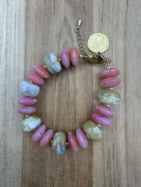armband rondel roze en beige