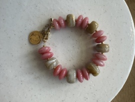 armband rondel roze en beige