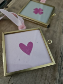 MESSING HANGER 6 x 6 MET GLITTER HARTJE OF KLAVER 4