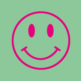 PARELMOER KAARTJE SMILEY GREEN/PINK