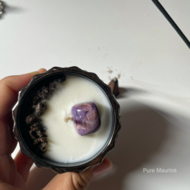 Handmade black ‘Incense’ with Charoite candle