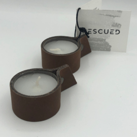 Rescued - Teelichthalter aus Leder - 2er-Set